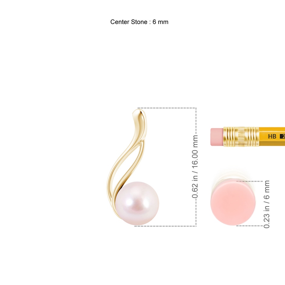 6mm AAAA Solitaire Japanese Akoya Pearl Swirl Pendant in Yellow Gold ruler