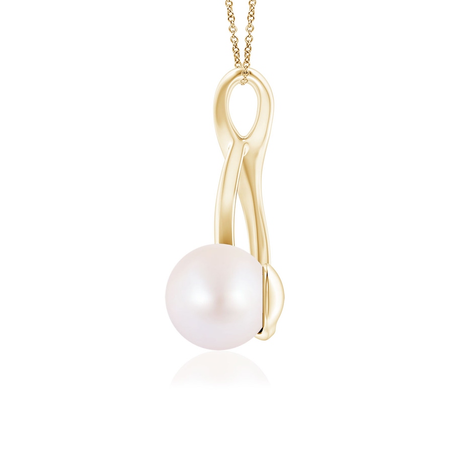 7mm AA Solitaire Japanese Akoya Pearl Swirl Pendant in Yellow Gold side 1