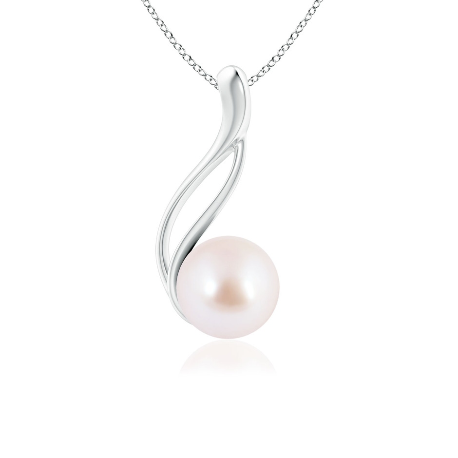 7mm AAA Solitaire Japanese Akoya Pearl Swirl Pendant in White Gold 