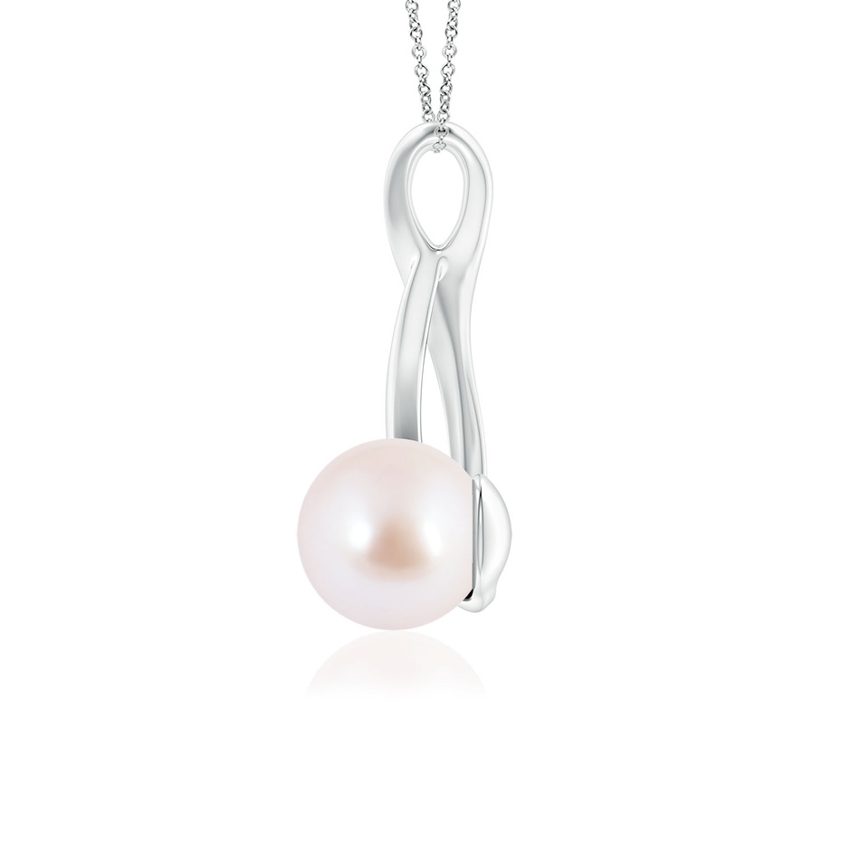 7mm AAA Solitaire Japanese Akoya Pearl Swirl Pendant in White Gold side 1