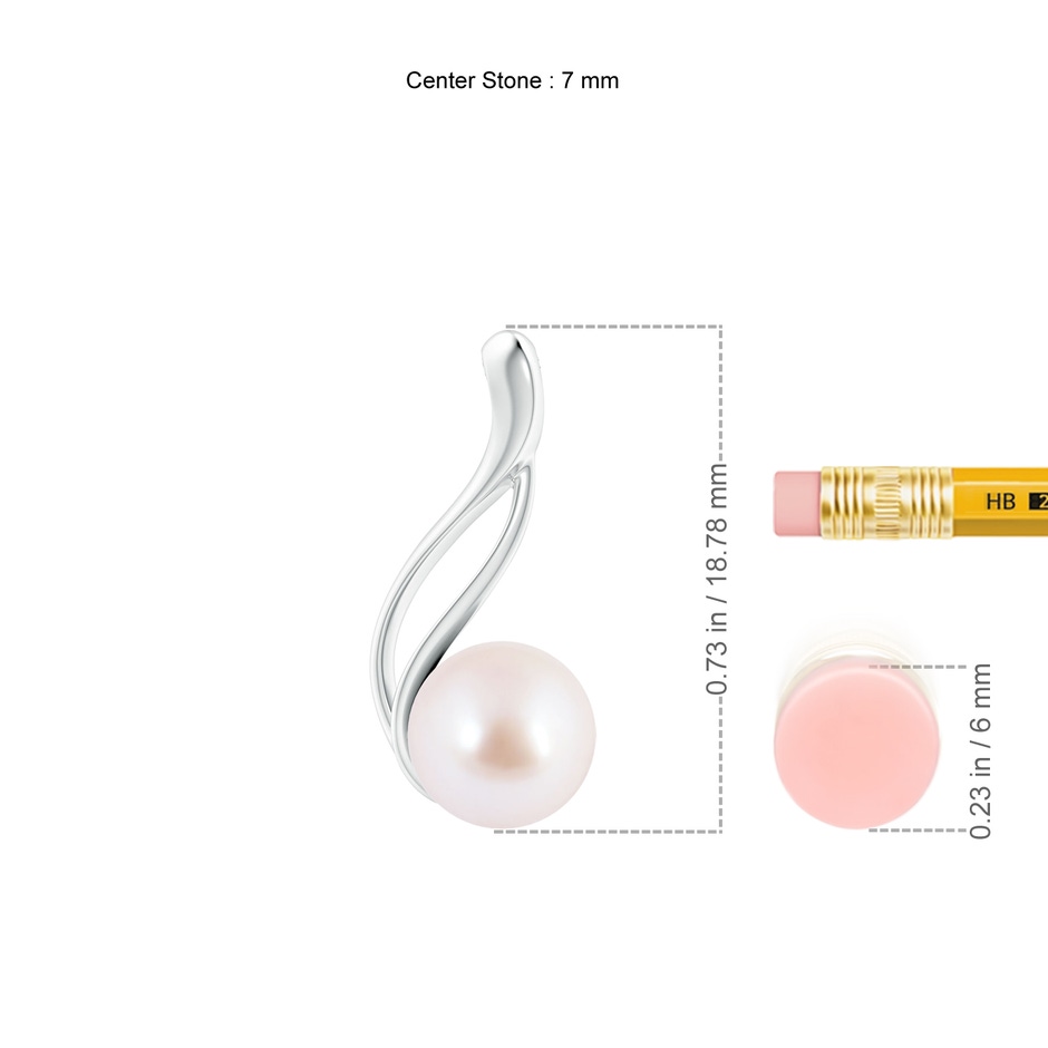 7mm AAA Solitaire Japanese Akoya Pearl Swirl Pendant in White Gold ruler