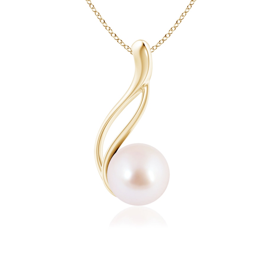 7mm AAA Solitaire Japanese Akoya Pearl Swirl Pendant in Yellow Gold 