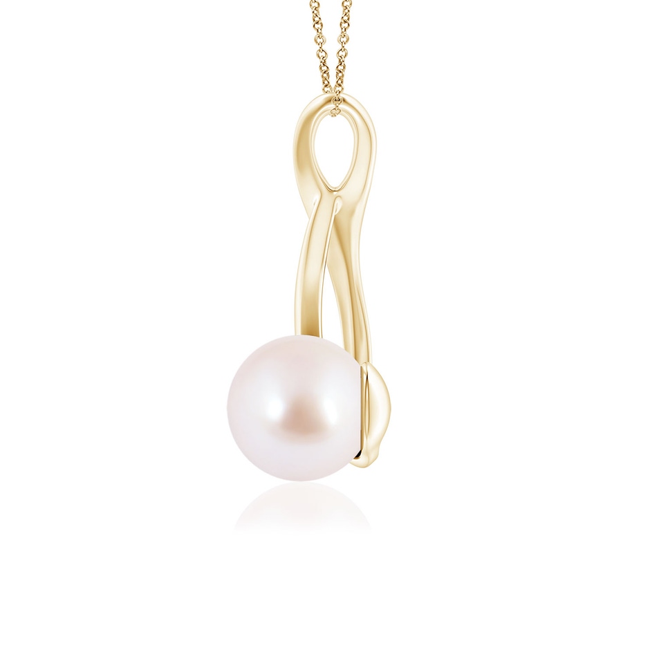 7mm AAA Solitaire Japanese Akoya Pearl Swirl Pendant in Yellow Gold side 1