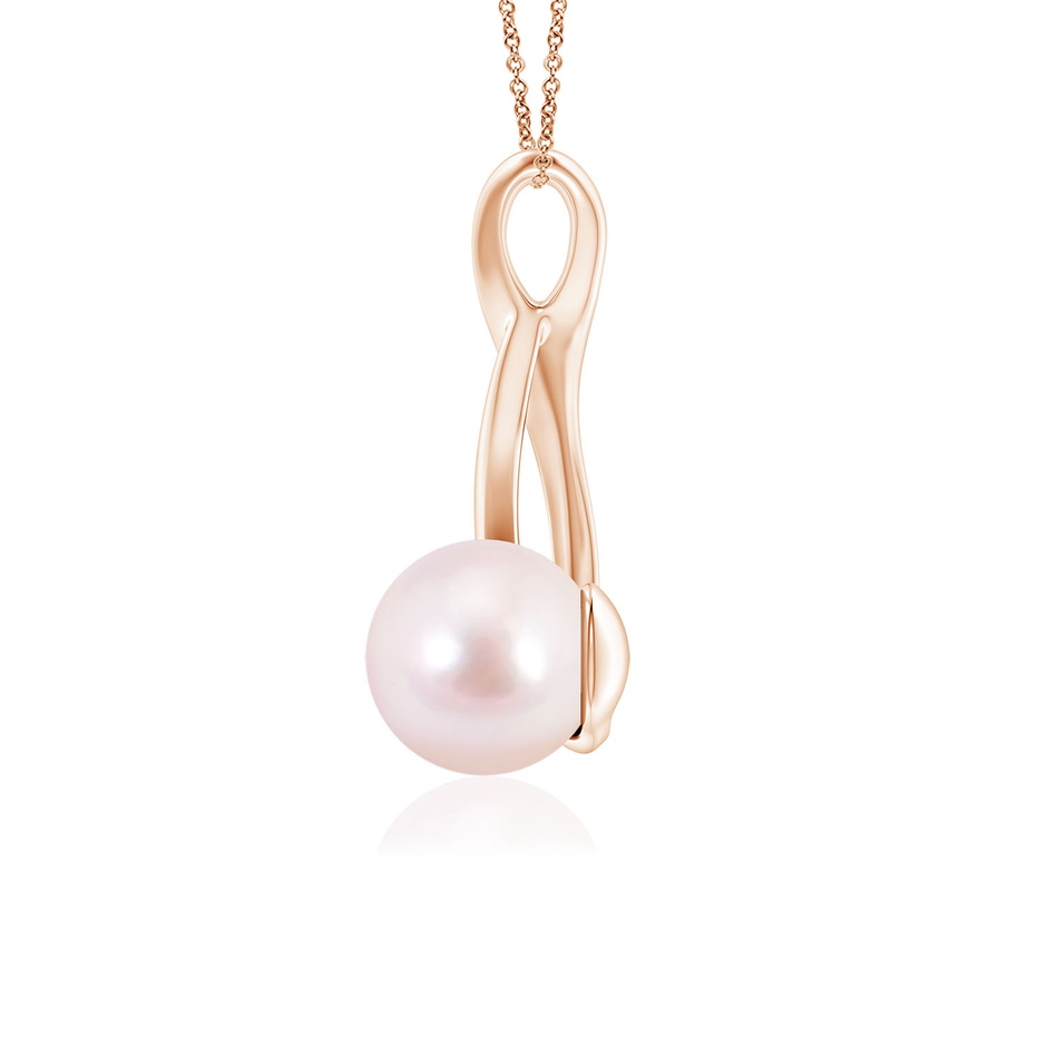 7mm AAAA Solitaire Japanese Akoya Pearl Swirl Pendant in Rose Gold side 1