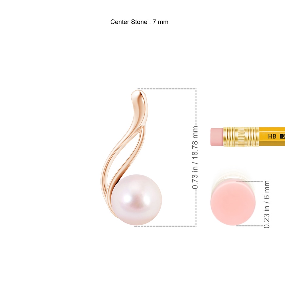 7mm AAAA Solitaire Japanese Akoya Pearl Swirl Pendant in Rose Gold ruler
