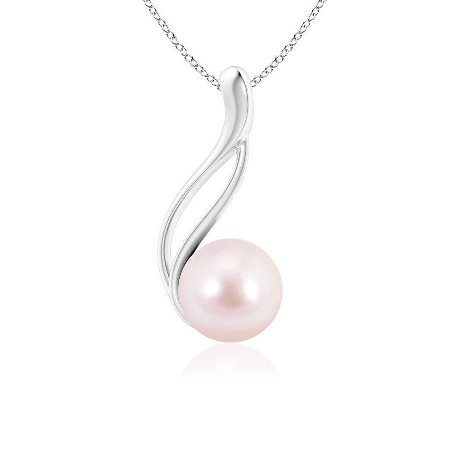7mm AAAA Solitaire Japanese Akoya Pearl Swirl Pendant in White Gold 