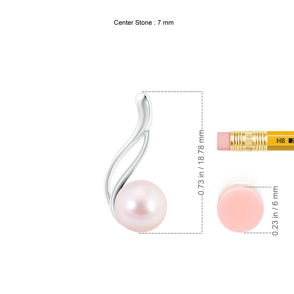 7mm AAAA Solitaire Japanese Akoya Pearl Swirl Pendant in White Gold ruler