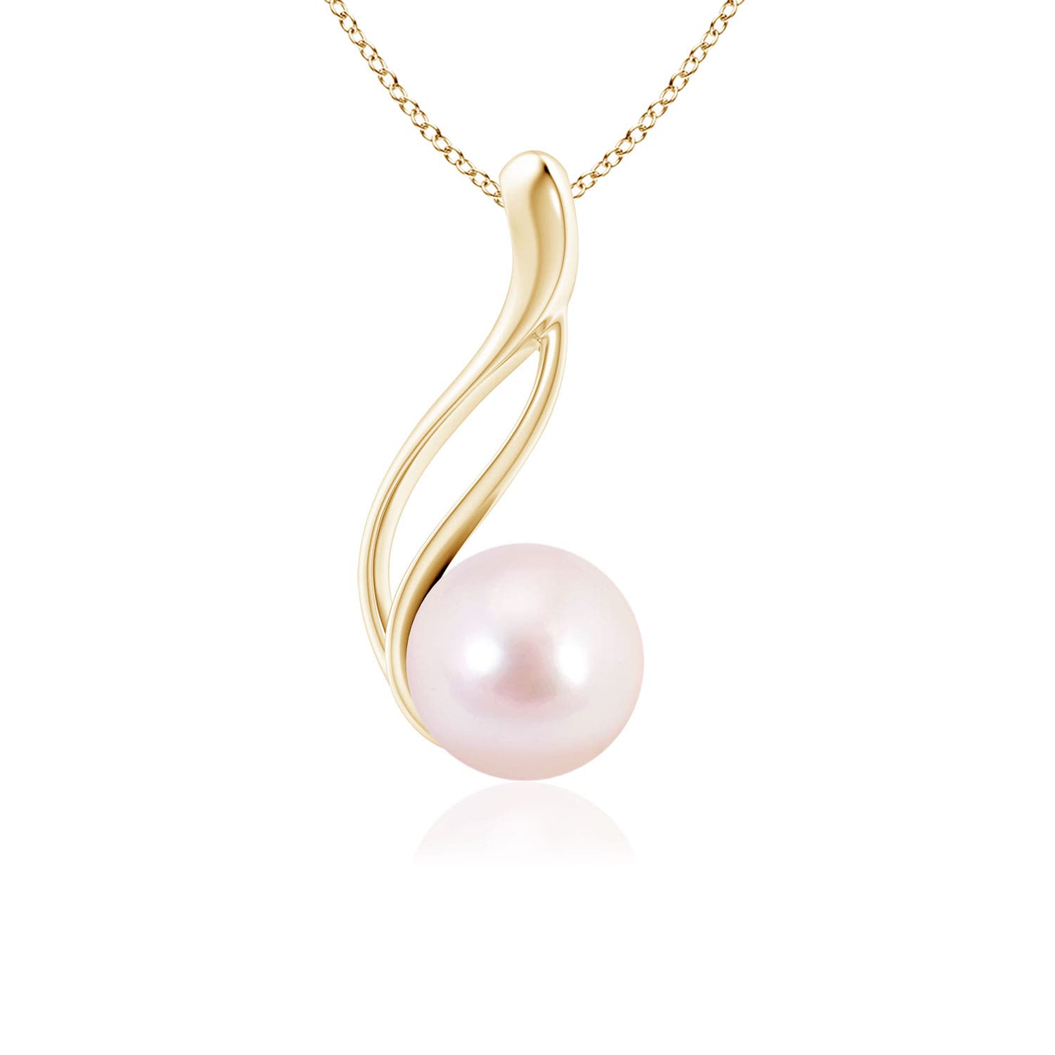 7mm AAAA Solitaire Japanese Akoya Pearl Swirl Pendant in Yellow Gold