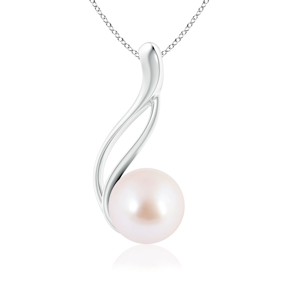 8mm AAA Solitaire Japanese Akoya Pearl Swirl Pendant in White Gold 