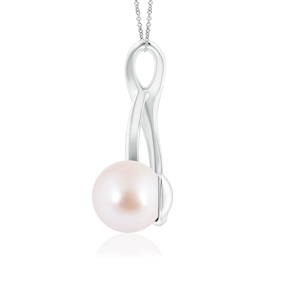 8mm AAA Solitaire Japanese Akoya Pearl Swirl Pendant in White Gold side 1