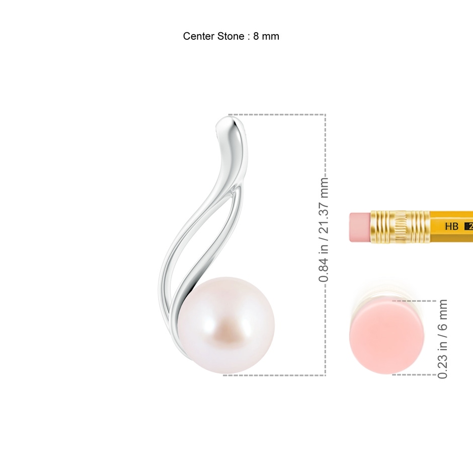 8mm AAA Solitaire Japanese Akoya Pearl Swirl Pendant in White Gold ruler