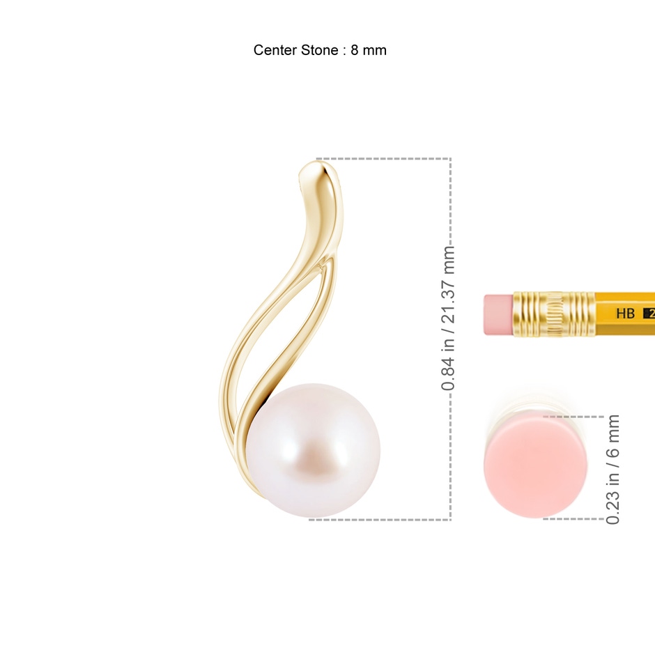 8mm AAA Solitaire Japanese Akoya Pearl Swirl Pendant in Yellow Gold ruler