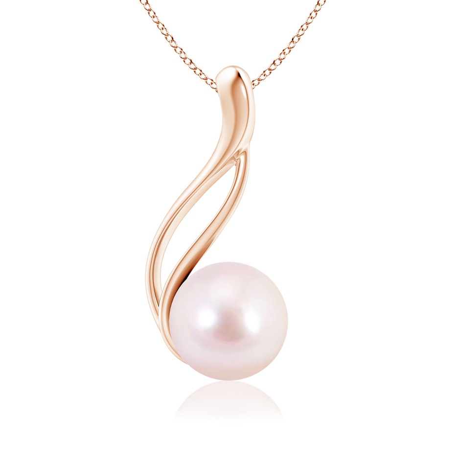 8mm AAAA Solitaire Japanese Akoya Pearl Swirl Pendant in Rose Gold 