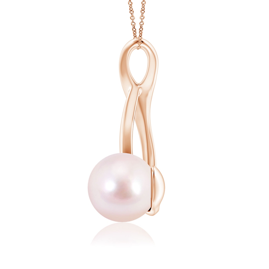 8mm AAAA Solitaire Japanese Akoya Pearl Swirl Pendant in Rose Gold Side 1