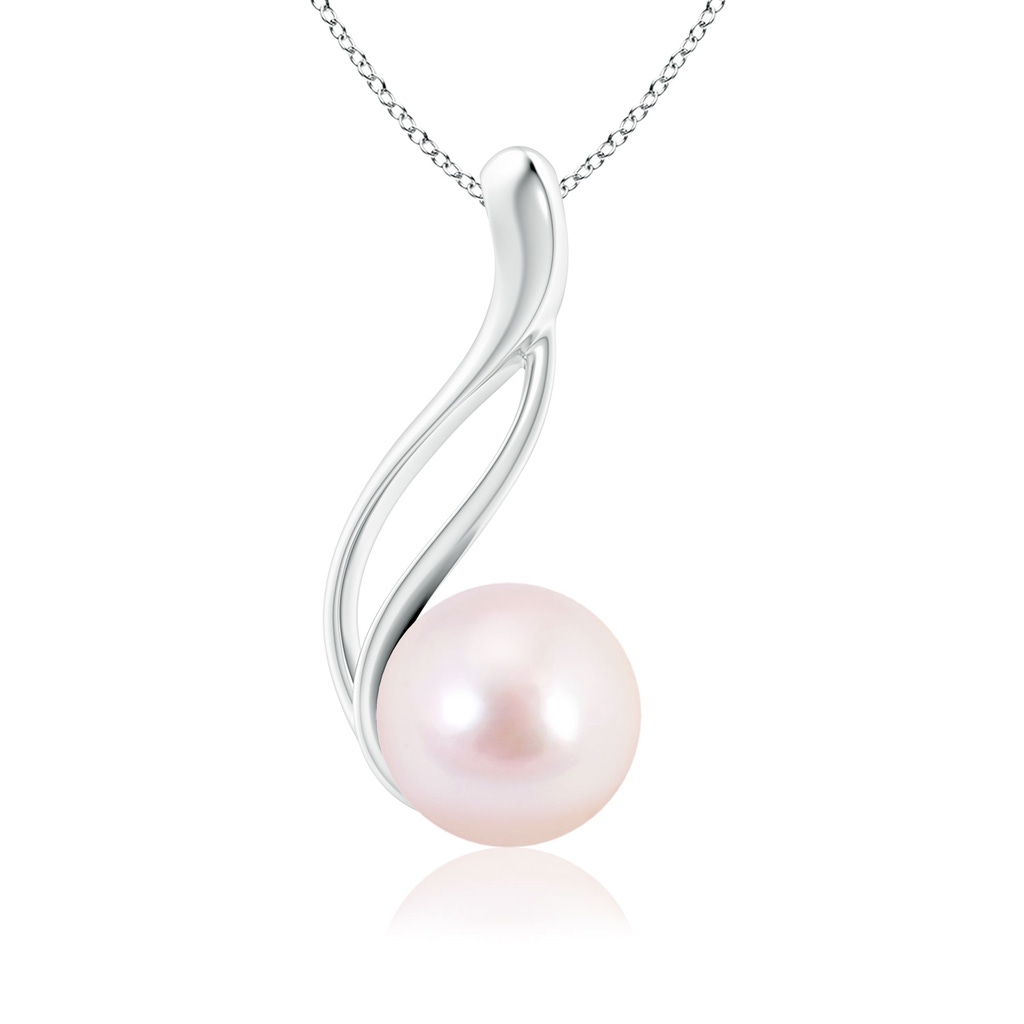 8mm AAAA Solitaire Japanese Akoya Pearl Swirl Pendant in White Gold