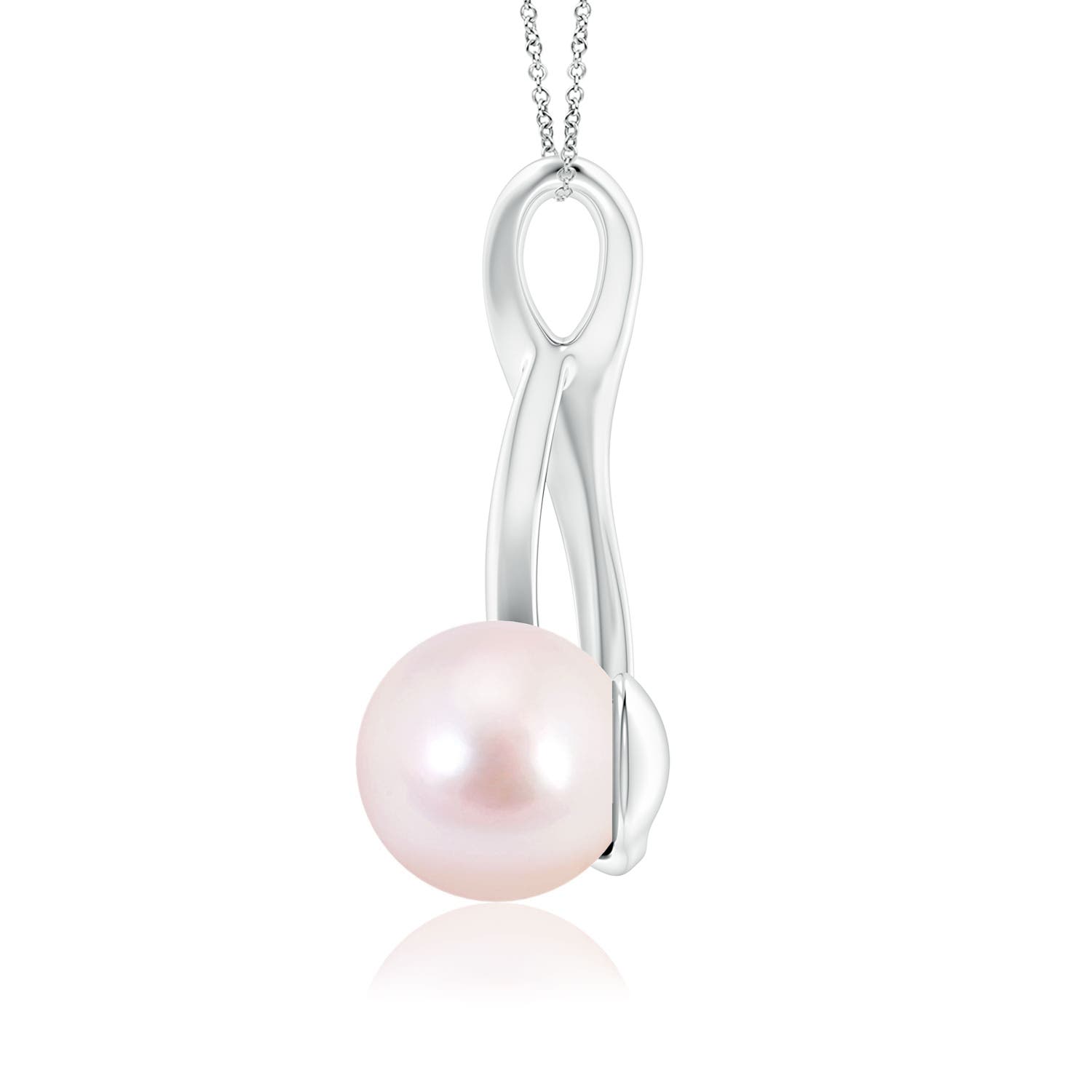 8mm AAAA Solitaire Japanese Akoya Pearl Swirl Pendant in White Gold