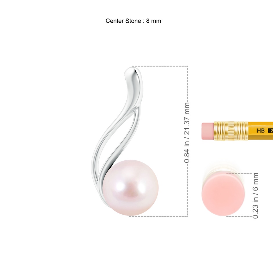8mm AAAA Solitaire Japanese Akoya Pearl Swirl Pendant in White Gold ruler