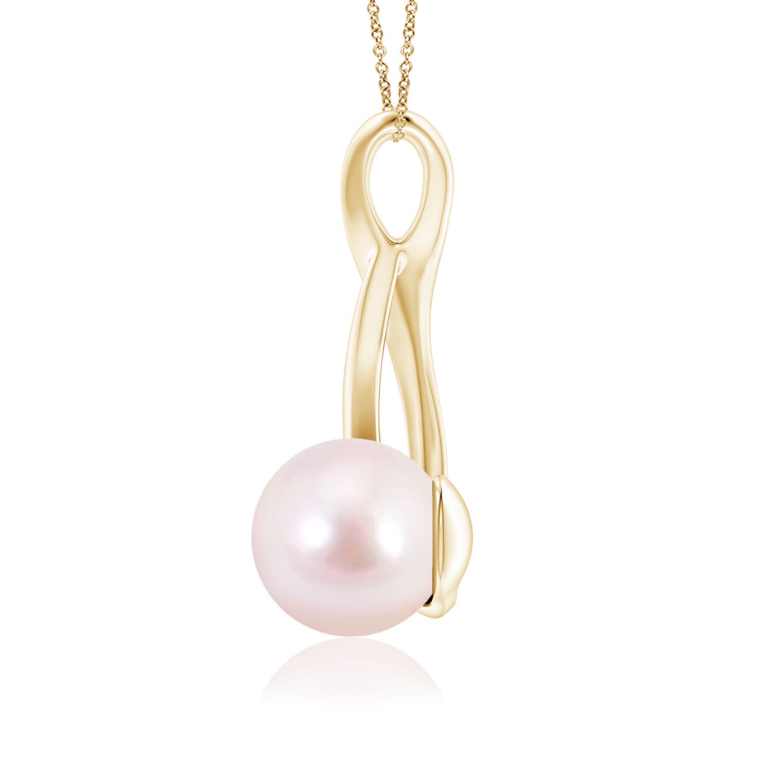 8mm AAAA Solitaire Japanese Akoya Pearl Swirl Pendant in Yellow Gold - side 1