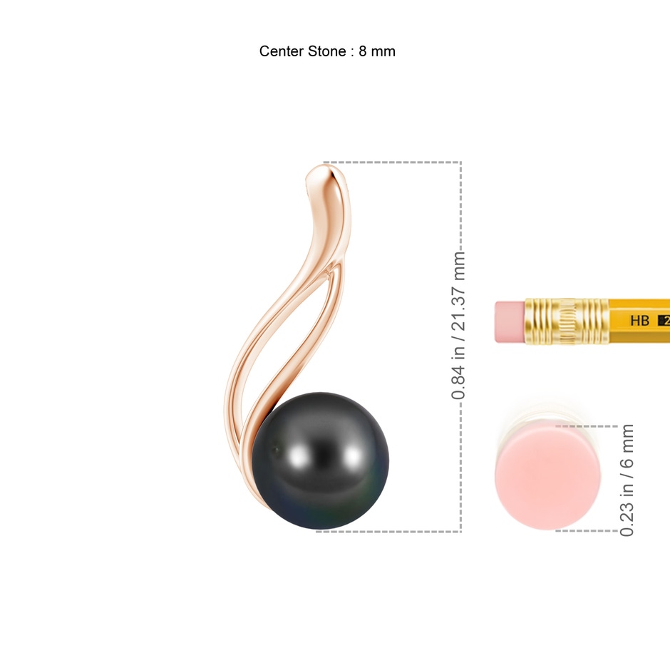 8mm AA Solitaire Tahitian Pearl Swirl Pendant in Rose Gold ruler