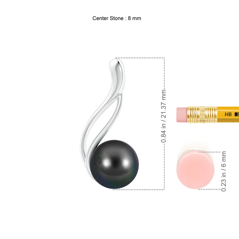 8mm AA Solitaire Tahitian Pearl Swirl Pendant in White Gold ruler