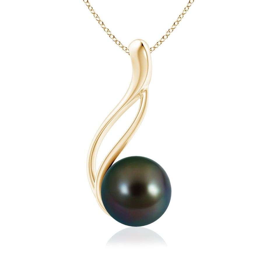 8mm AAAA Solitaire Tahitian Pearl Swirl Pendant in Yellow Gold 