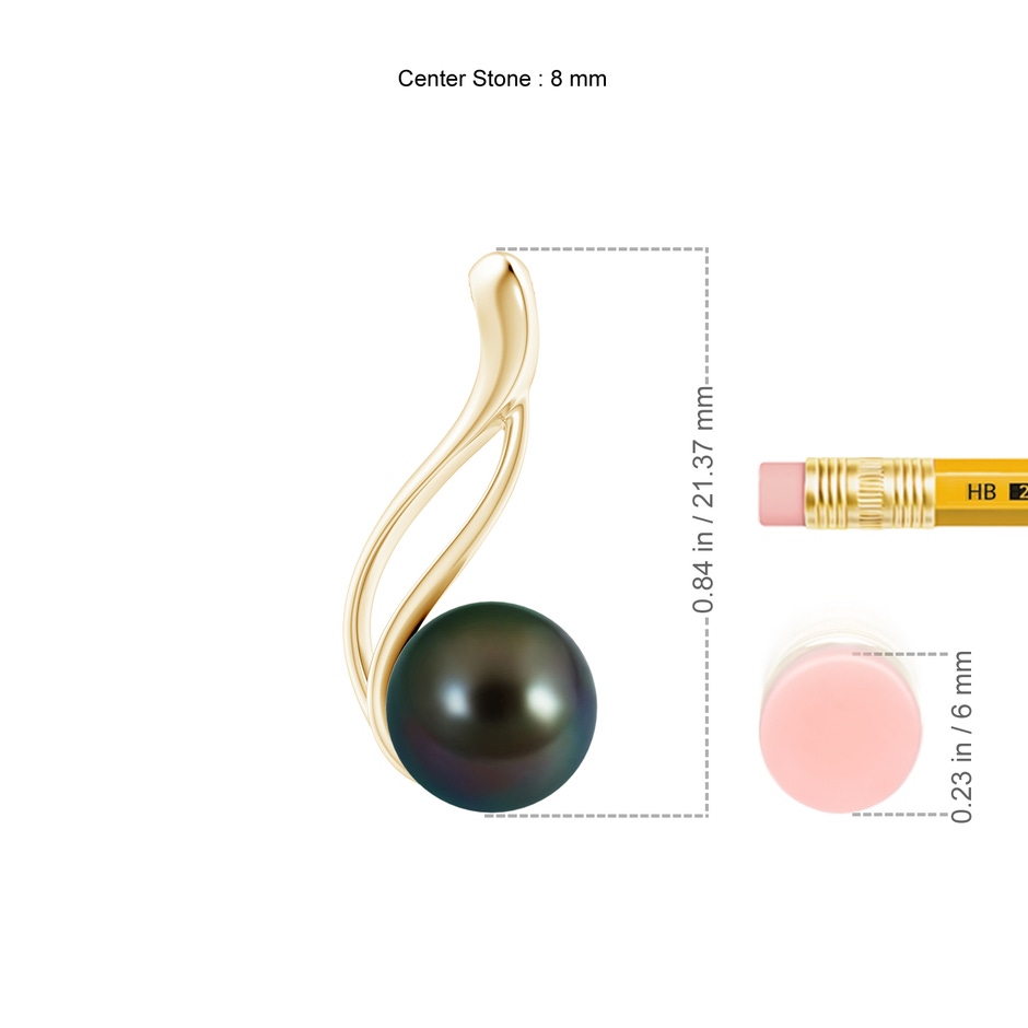 8mm AAAA Solitaire Tahitian Pearl Swirl Pendant in Yellow Gold ruler
