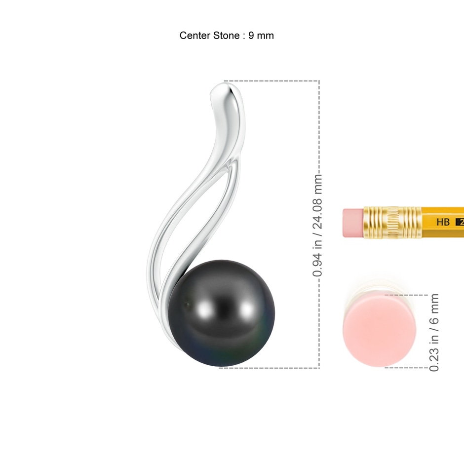 9mm AA Solitaire Tahitian Pearl Swirl Pendant in White Gold ruler