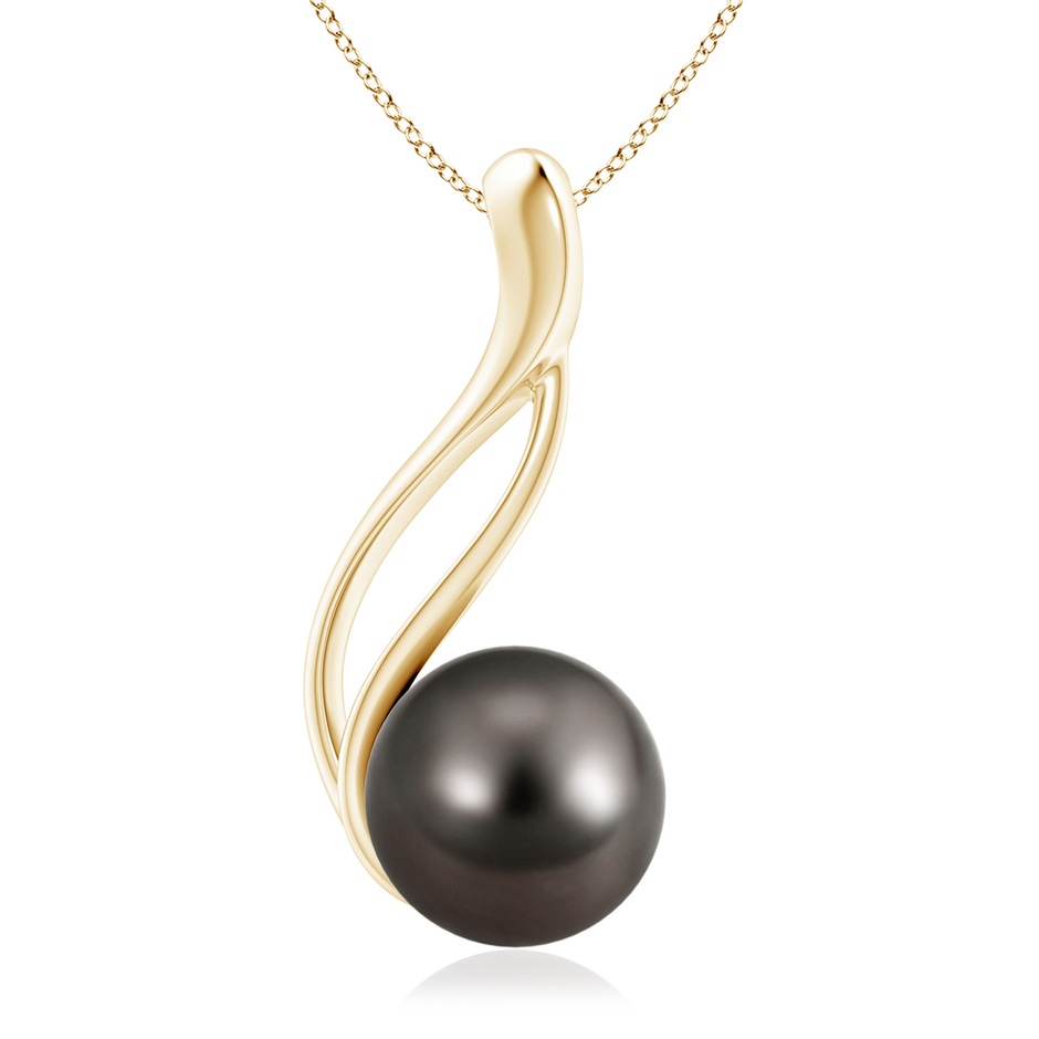 9mm AAA Solitaire Tahitian Pearl Swirl Pendant in Yellow Gold 