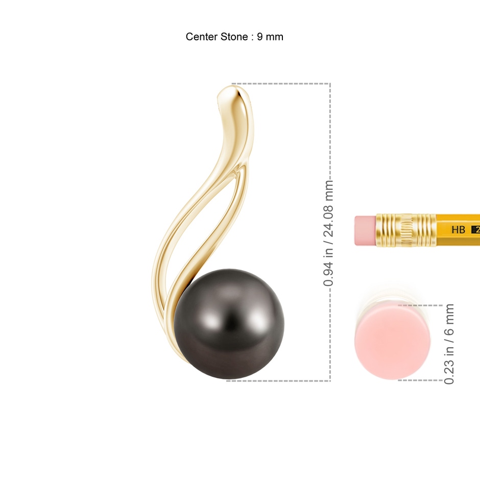9mm AAA Solitaire Tahitian Pearl Swirl Pendant in Yellow Gold ruler