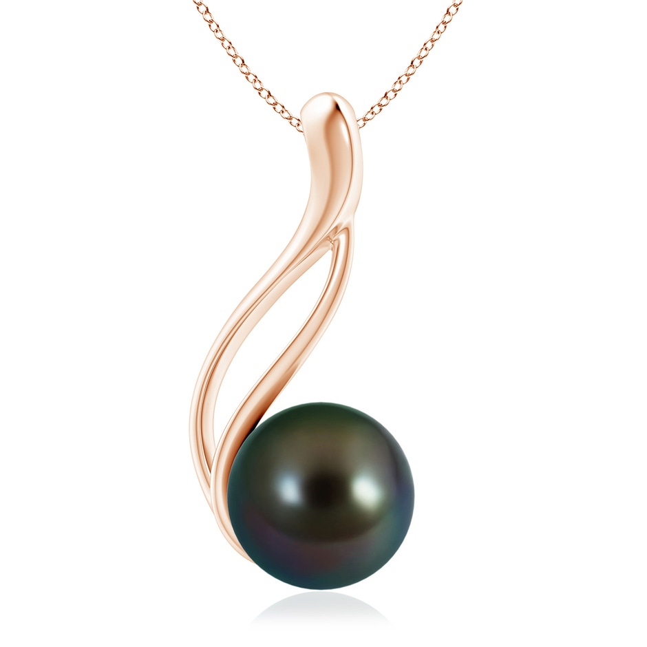 9mm AAAA Solitaire Tahitian Pearl Swirl Pendant in Rose Gold 