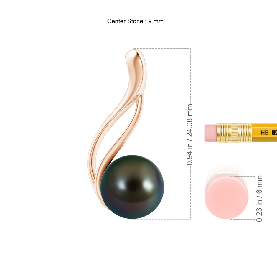 9mm AAAA Solitaire Tahitian Pearl Swirl Pendant in Rose Gold ruler