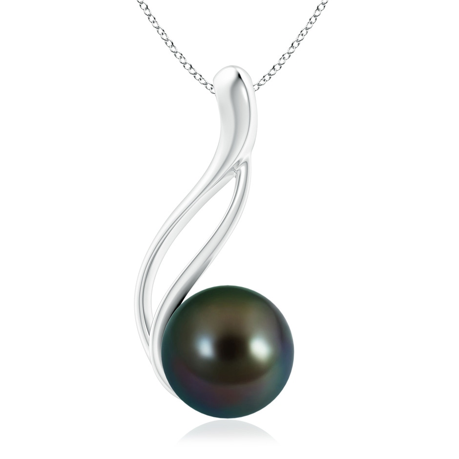 9mm AAAA Solitaire Tahitian Pearl Swirl Pendant in White Gold 