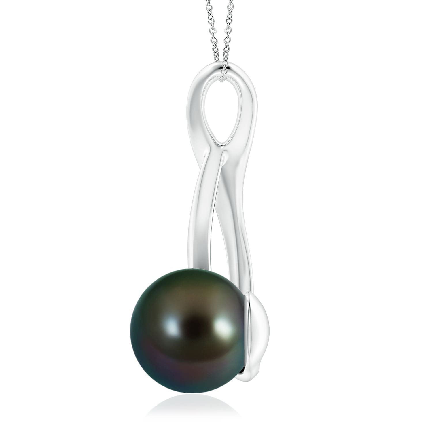 9mm AAAA Solitaire Tahitian Pearl Swirl Pendant in White Gold