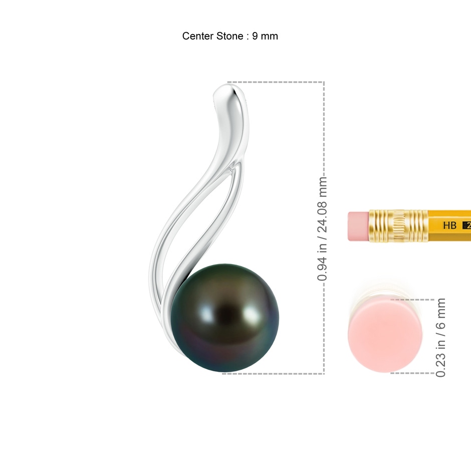 9mm AAAA Solitaire Tahitian Pearl Swirl Pendant in White Gold ruler