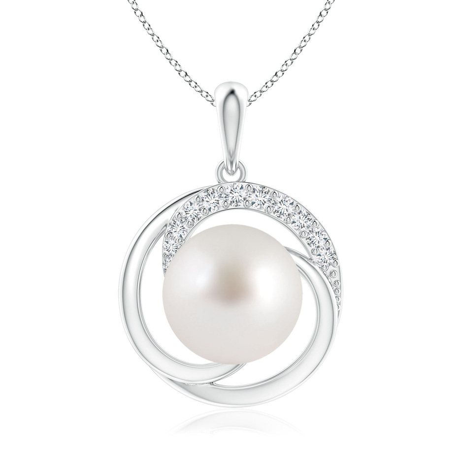 10mm AAA South Sea Pearl Swirl Pendant with Diamonds in White Gold 