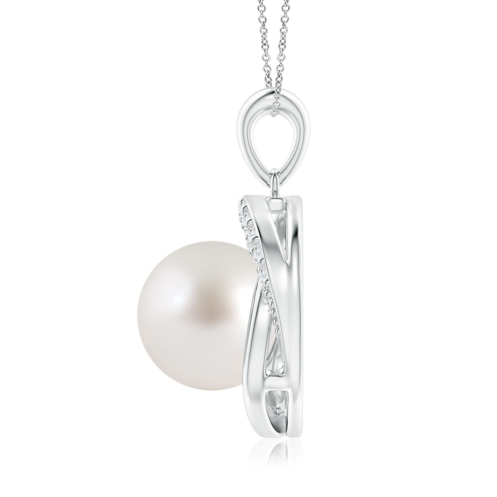 10mm AAA South Sea Pearl Swirl Pendant with Diamonds in White Gold Side 1