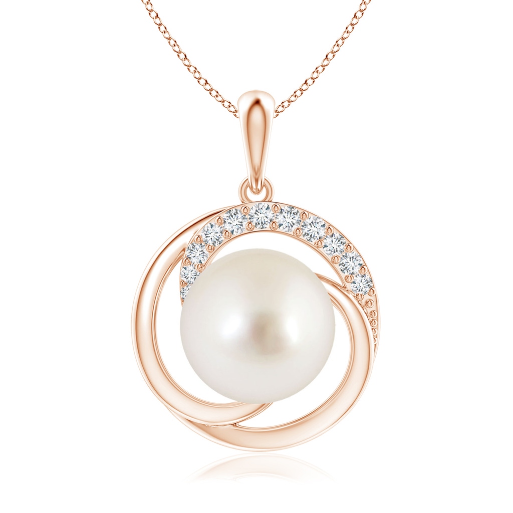 10mm AAAA South Sea Pearl Swirl Pendant with Diamonds in Rose Gold