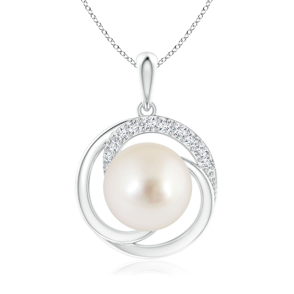 10mm AAAA South Sea Pearl Swirl Pendant with Diamonds in White Gold 