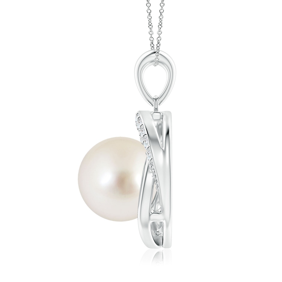 10mm AAAA South Sea Pearl Swirl Pendant with Diamonds in White Gold side 1