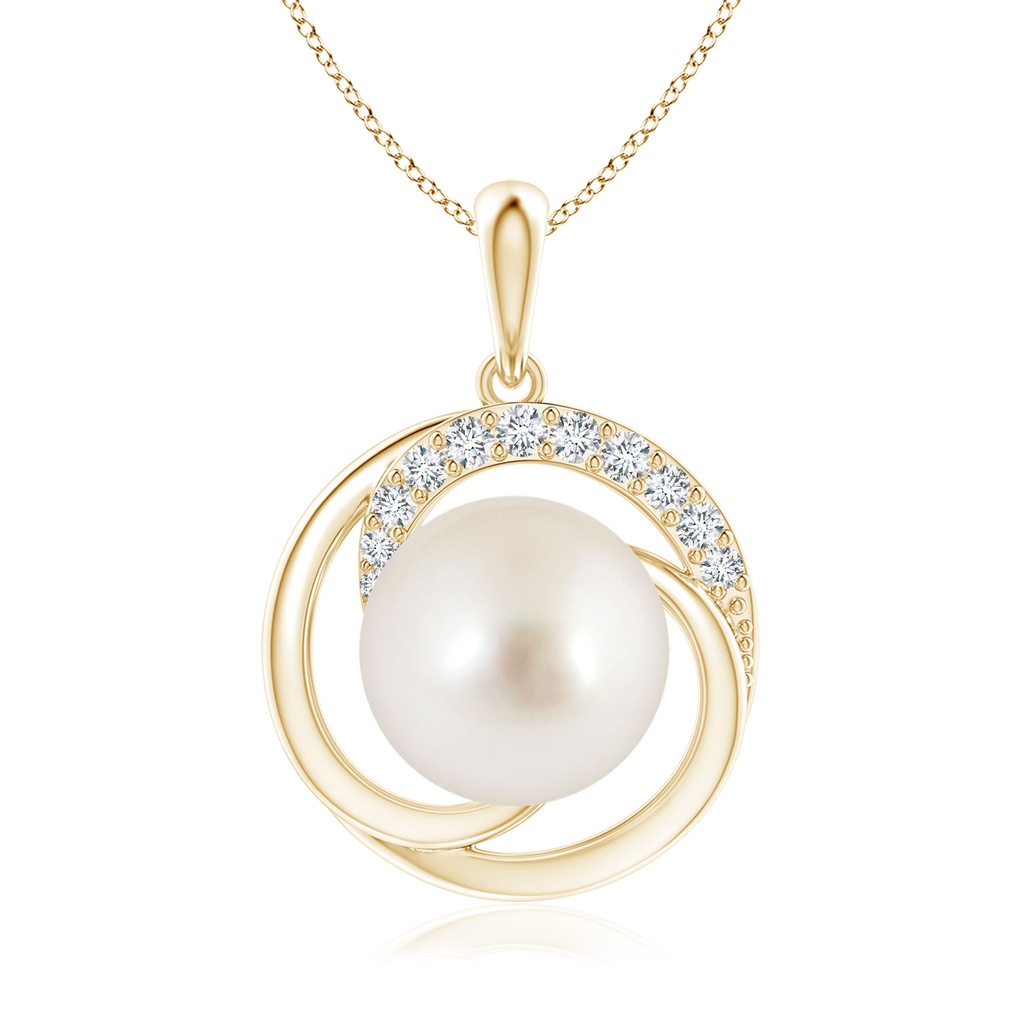 10mm AAAA South Sea Pearl Swirl Pendant with Diamonds in Yellow Gold