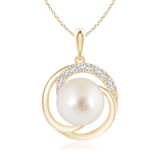 10mm AAAA South Sea Pearl Swirl Pendant with Diamonds in Yellow Gold