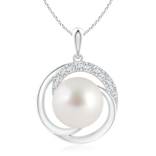 11mm AAA South Sea Pearl Swirl Pendant with Diamonds in White Gold