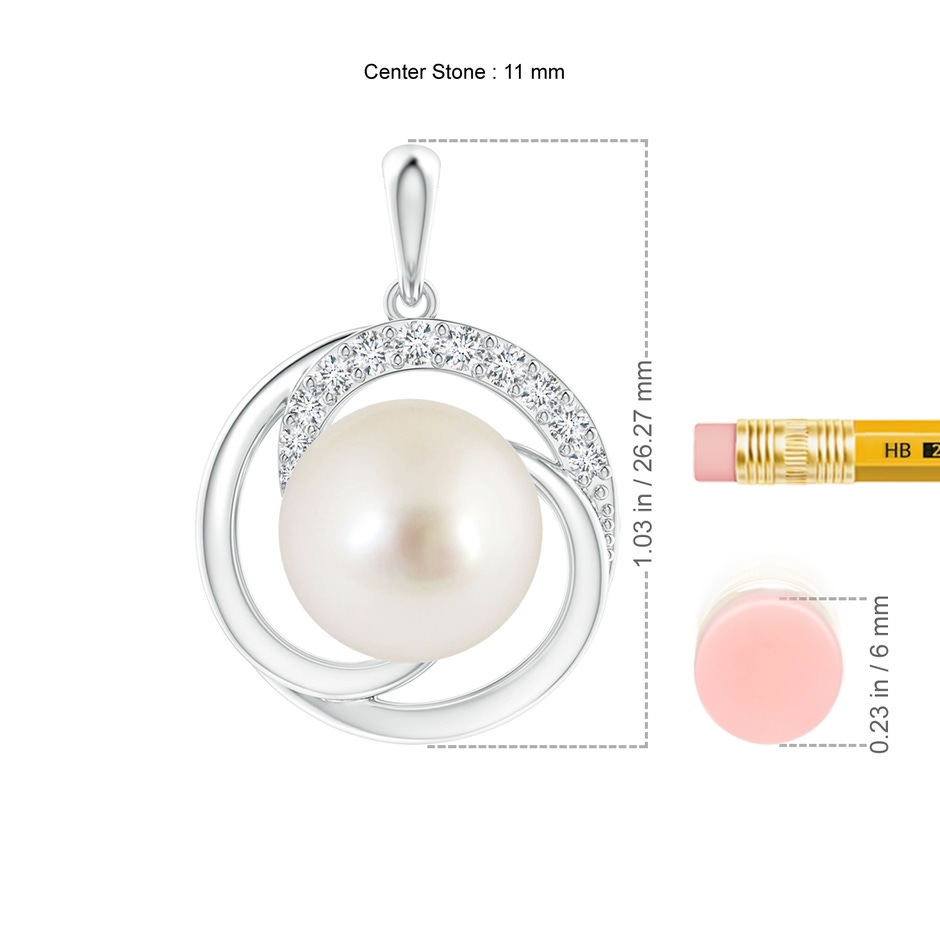 11mm AAAA South Sea Pearl Swirl Pendant with Diamonds in P950 Platinum ruler