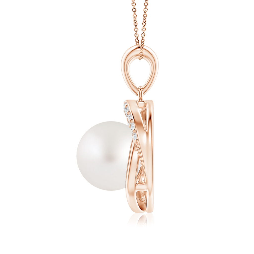 9mm AA South Sea Pearl Swirl Pendant with Diamonds in Rose Gold Side 1