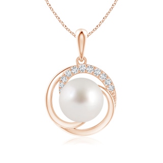 9mm AAA South Sea Pearl Swirl Pendant with Diamonds in Rose Gold