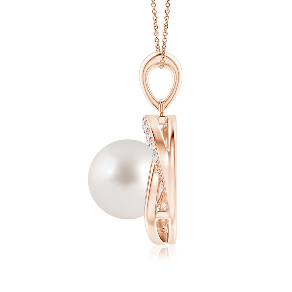 9mm AAA South Sea Pearl Swirl Pendant with Diamonds in Rose Gold Side 1