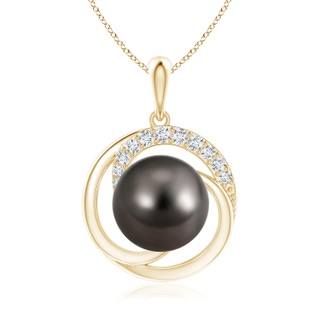 10mm AAA Tahitian Pearl Swirl Pendant with Diamonds in Yellow Gold