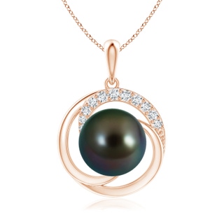 10mm AAAA Tahitian Pearl Swirl Pendant with Diamonds in Rose Gold