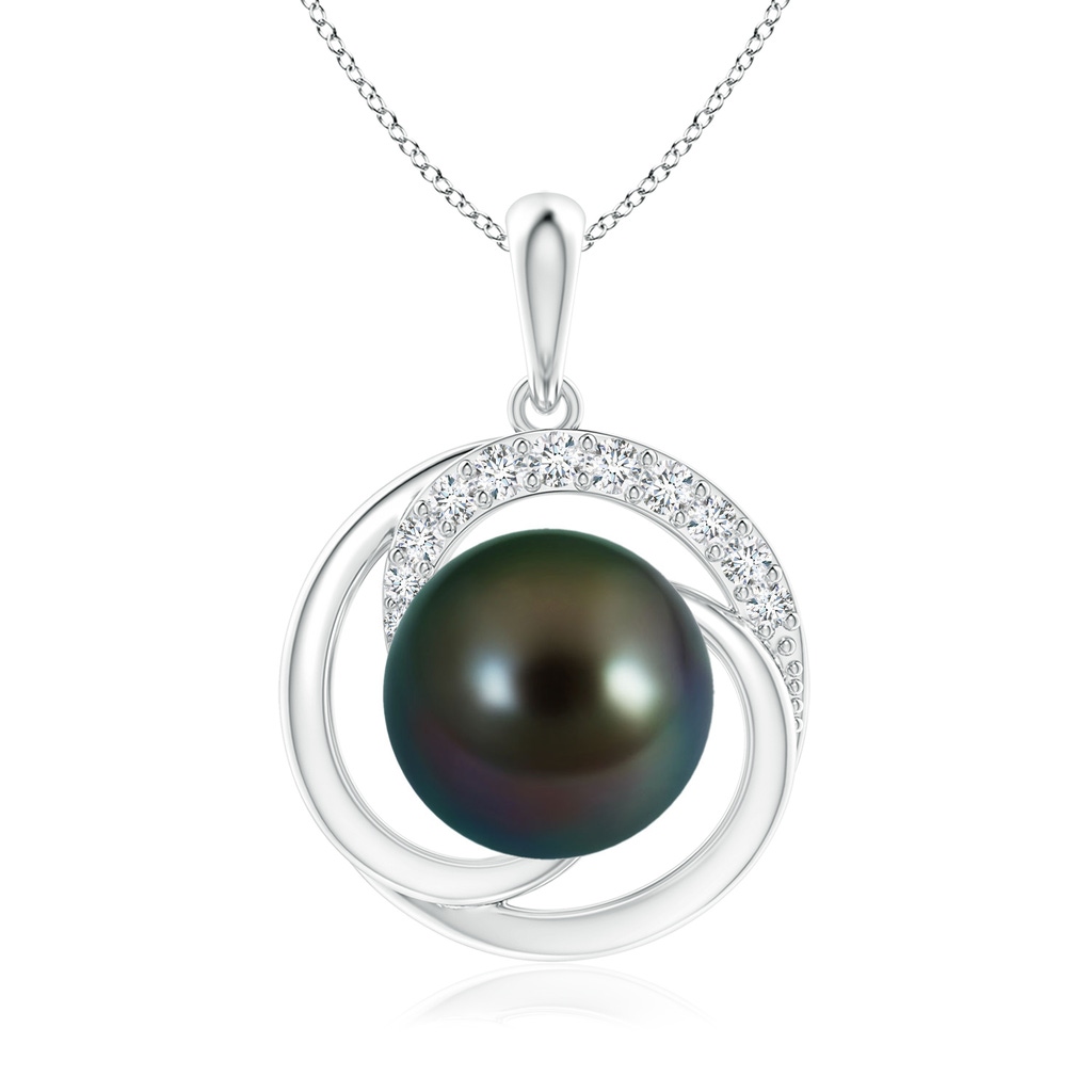 10mm AAAA Tahitian Pearl Swirl Pendant with Diamonds in White Gold