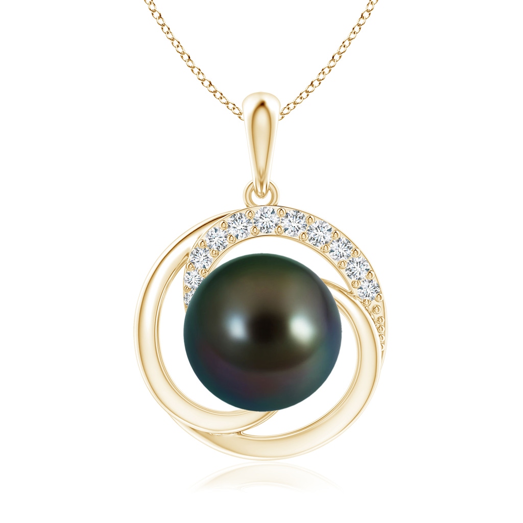 10mm AAAA Tahitian Pearl Swirl Pendant with Diamonds in Yellow Gold